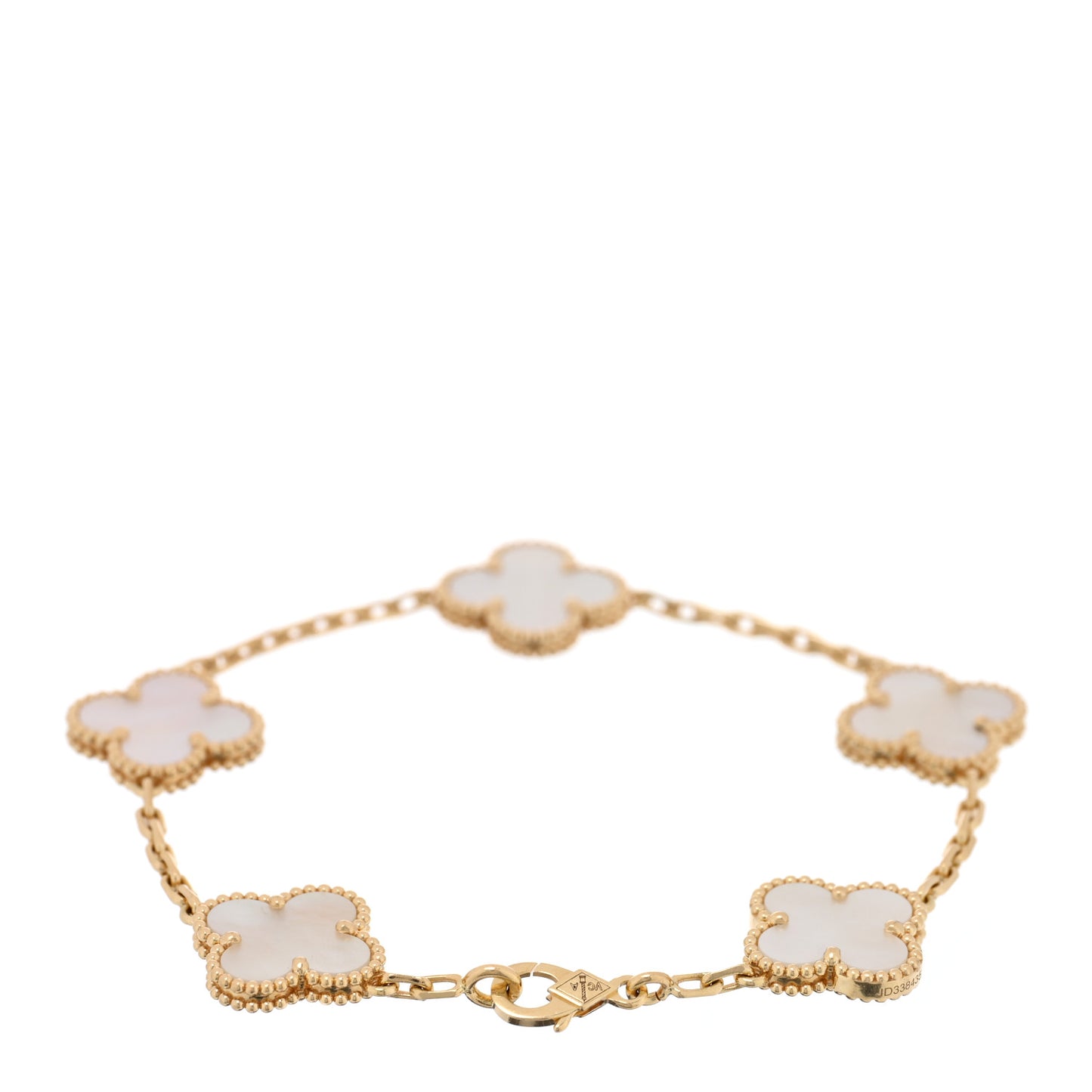 18K Yellow Gold Mother of Pearl 5 Motifs Vintage Alhambra Bracelet