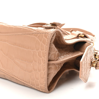 Balenciaga Shiny Supple Calfskin Crocodile Embossed Neo Classic Gold Hardware Mini City Nude Beige 10 of 10