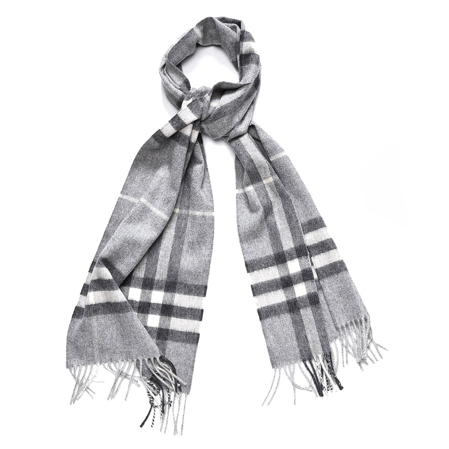 Burberry Cashmere Giant Check Fringe Scarf Pale Grey 1 of 5