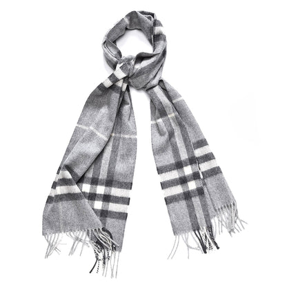 Burberry Cashmere Giant Check Fringe Scarf Pale Grey 1 of 5