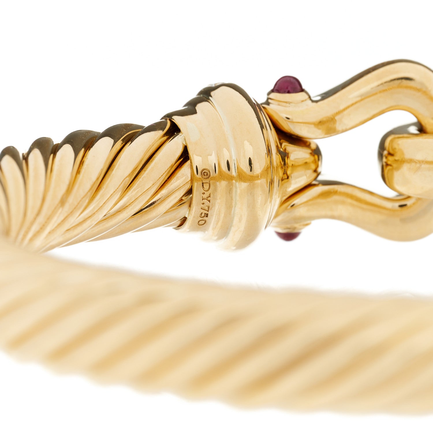 David Yurman 18K Yellow Gold Diamond Ruby 9mm Cable Buckle Bracelet 4 of 6