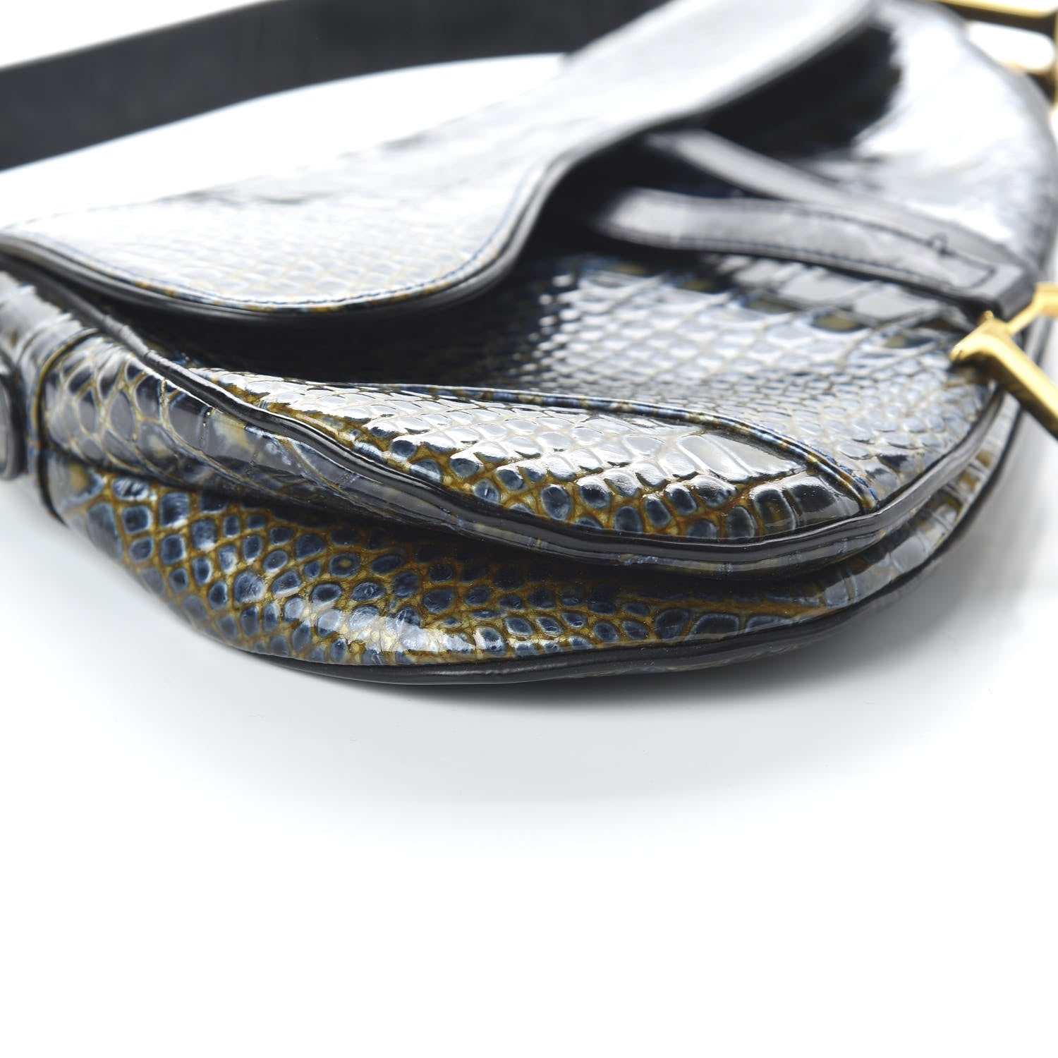 Christian Dior Patent Crocodile Embossed Calfskin Saddle Bag Blue 6 of 11