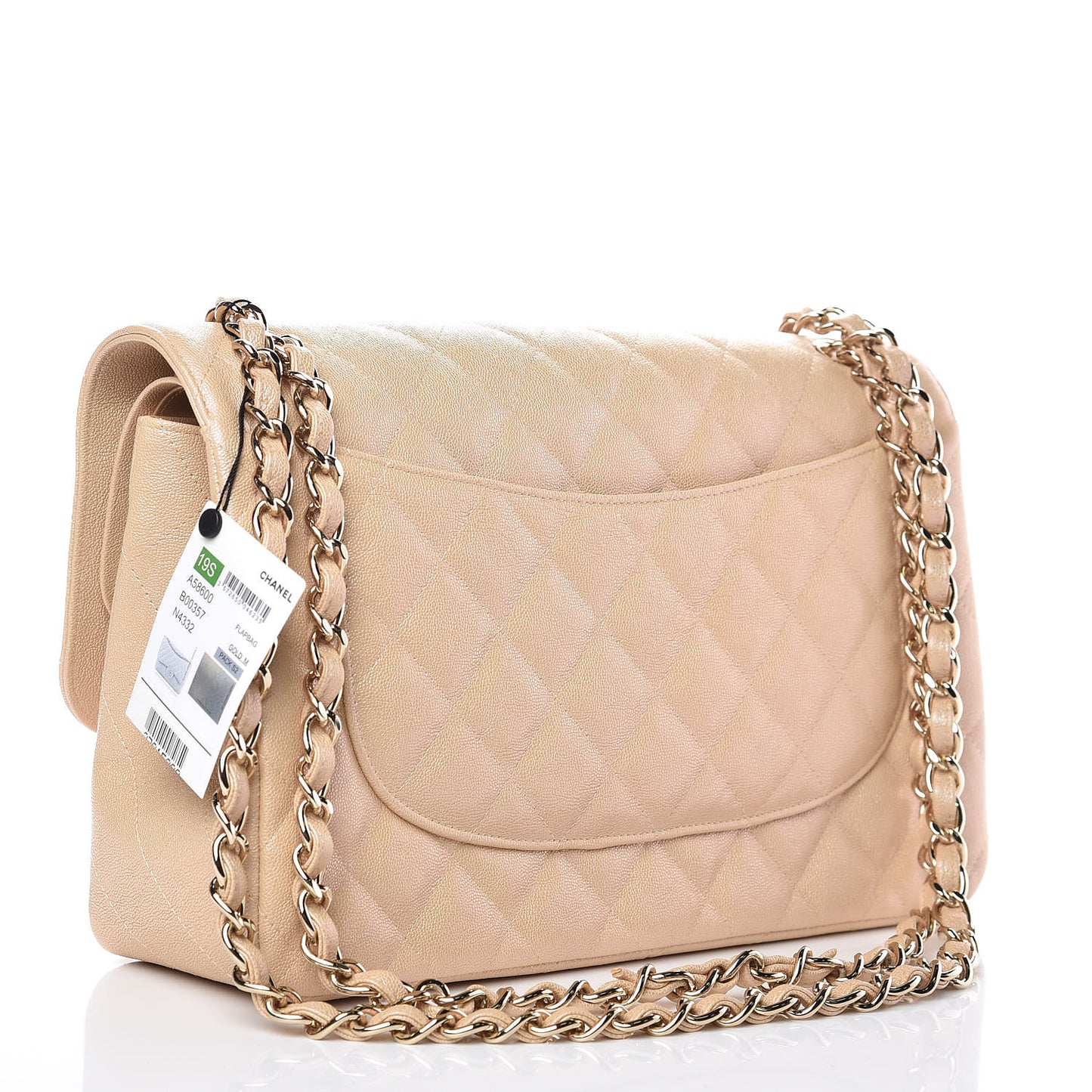 Iridescent Caviar Quilted Jumbo Double Flap Beige