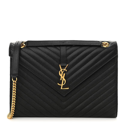 Saint Laurent Grain De Poudre Matelasse Chevron Large Monogram Satchel Black 1 of 13