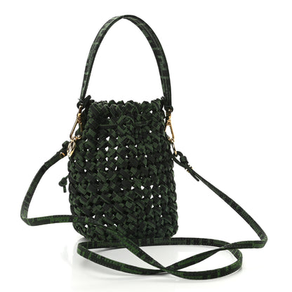 Fendi Fabric Jacquard F is Fendi FF 1974 Woven Knotted Mini Mon Tresor Bucket Bag Verde Black 3 of 8