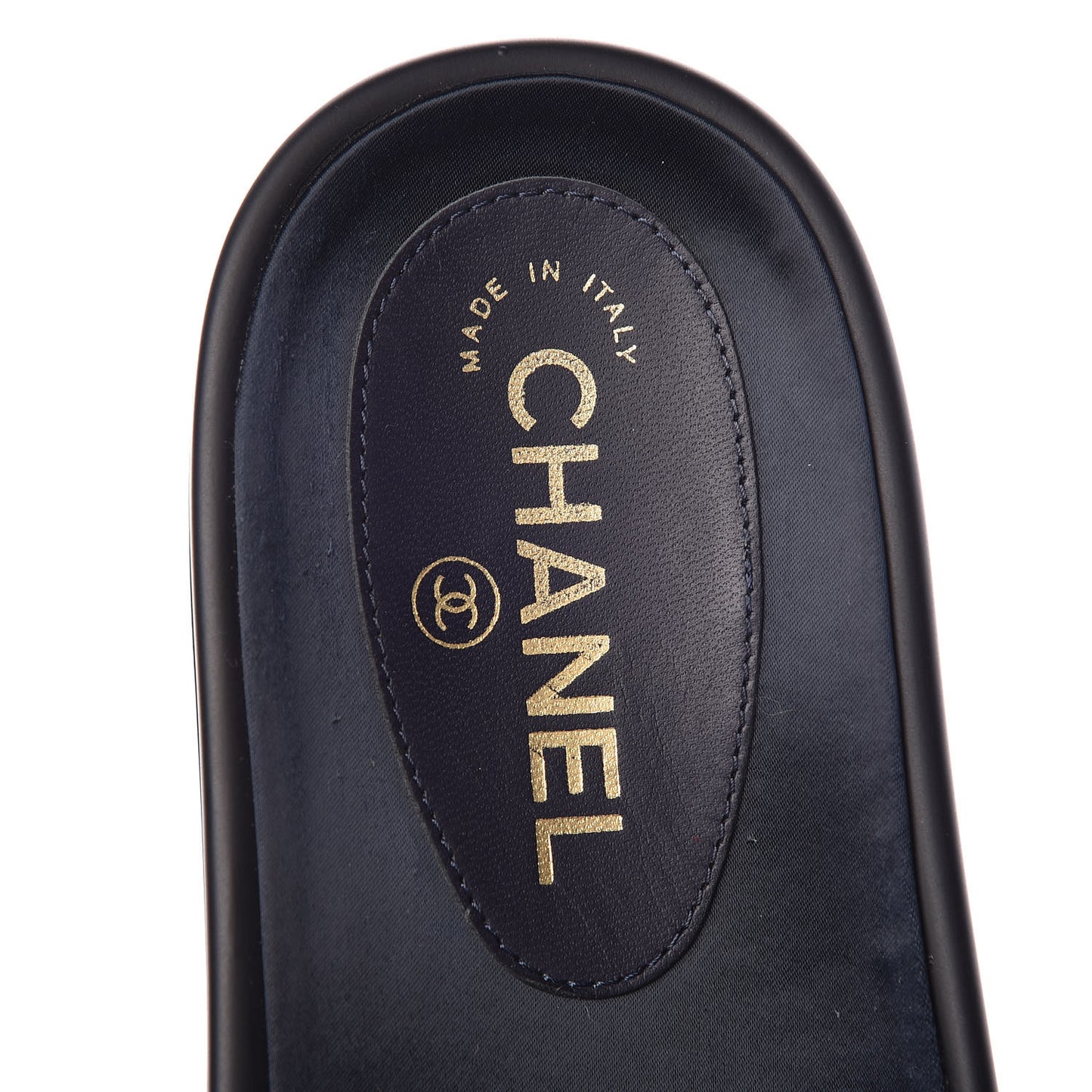 Satin Canvas Chain Flat Sandals 41 Marine