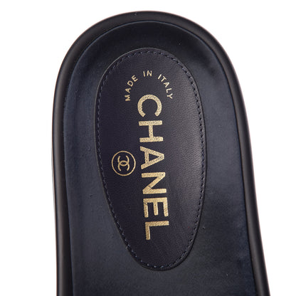 Chanel Satin Canvas Chain Flat Sandals 41 Marine 6 of 12