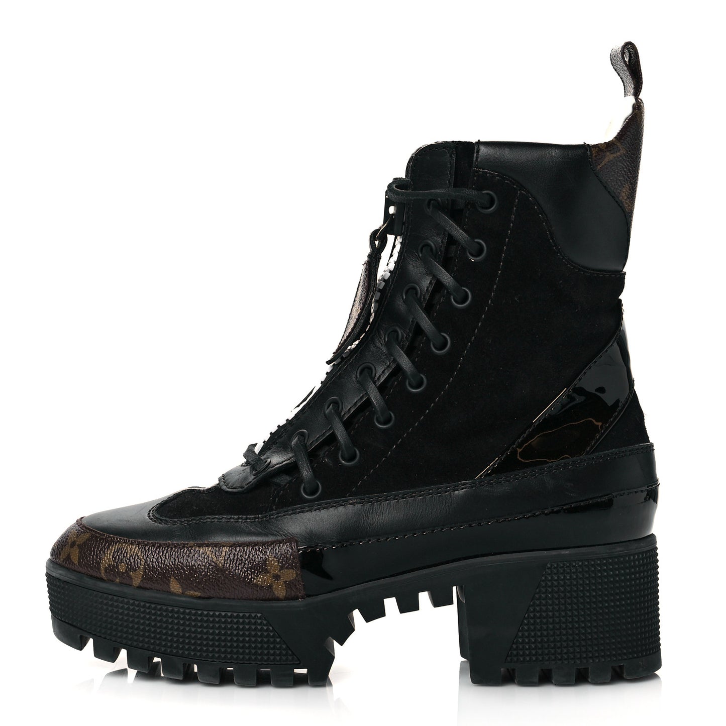 Suede Calfskin Monogram Zip Up Laureate Platform Desert Boots 37 Black