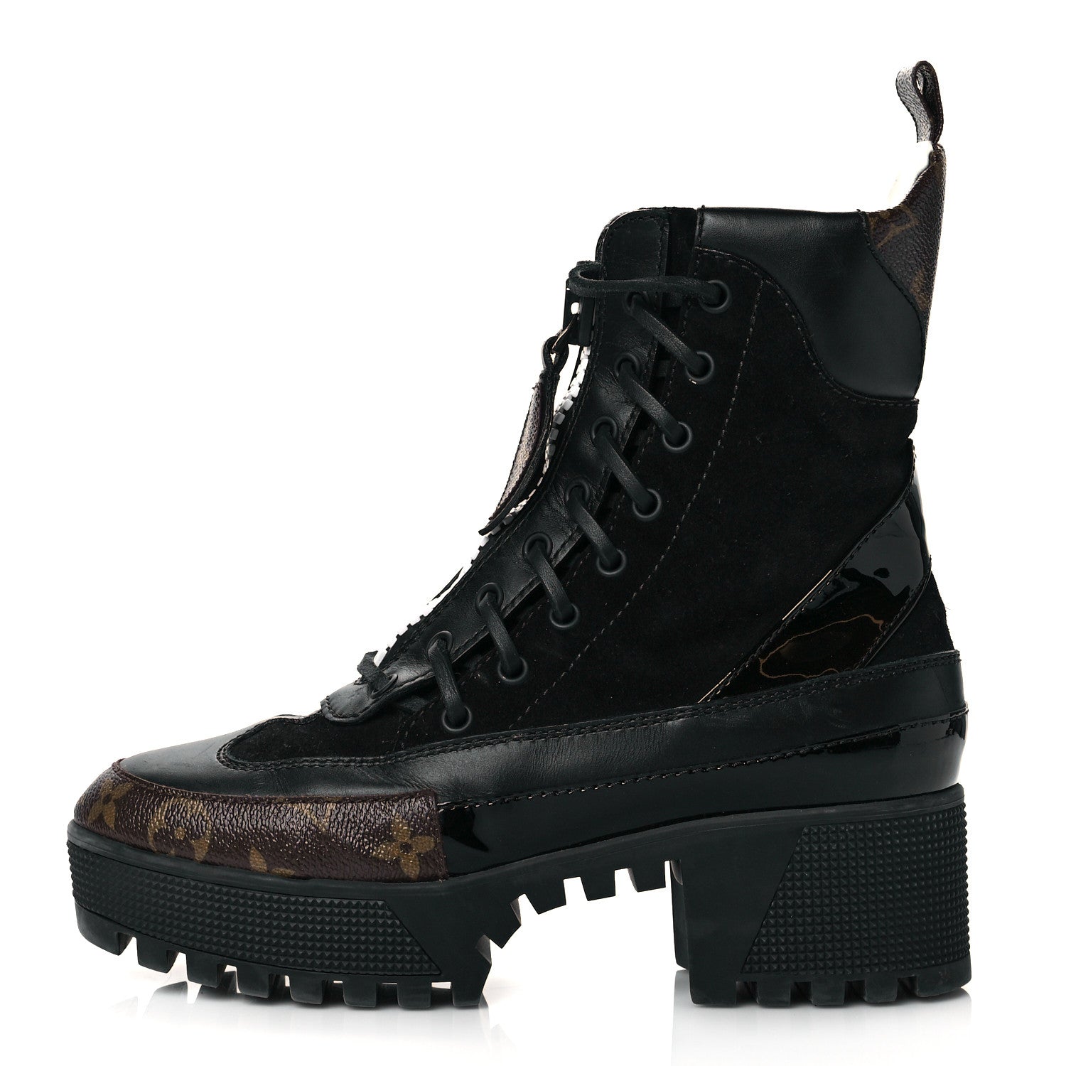 Louis Vuitton Suede Calfskin Monogram Zip Up Laureate Platform Desert Boots 37 Black 1 of 9