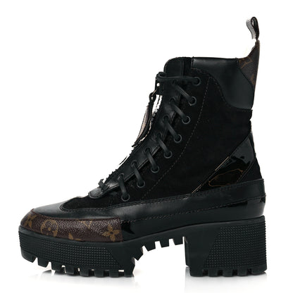 Louis Vuitton Suede Calfskin Monogram Zip Up Laureate Platform Desert Boots 37 Black 1 of 9