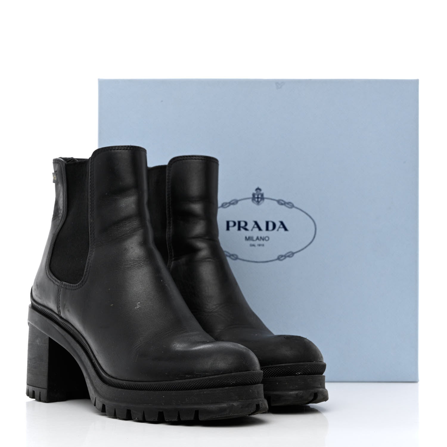 Prada Vitello Montana Lug Sole Chelsea 55mm Boots 40 Black 11 of 11