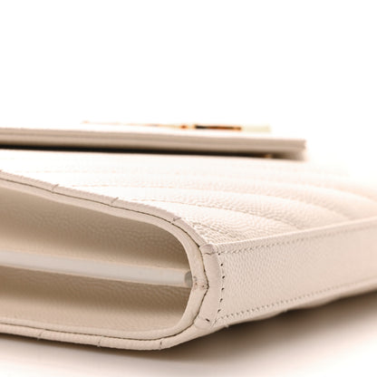 Saint Laurent Grain De Poudre Matelasse Chevron Monogram Chain Wallet Crema Soft 9 of 10