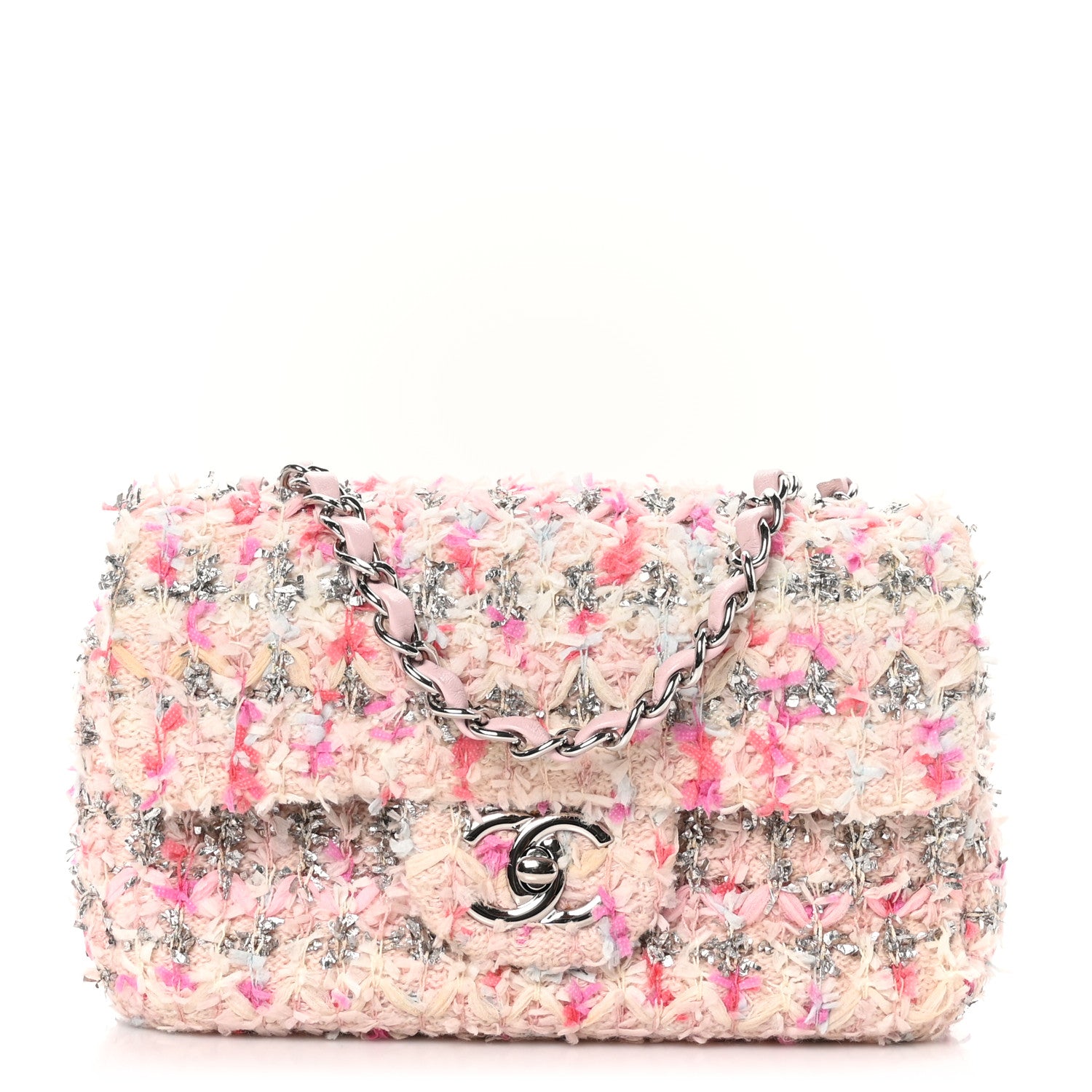 Chanel Tweed Quilted Mini Rectangular Flap Light Pink Silver Blue 1 of 10