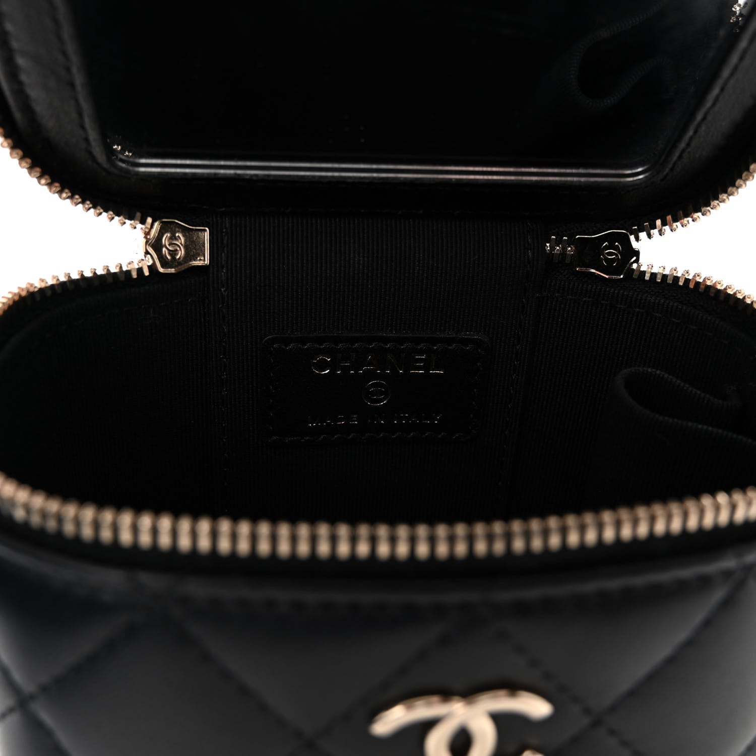 Chanel Lambskin Quilted Mini Vanity Case With Pearl Chain Black 6 of 10