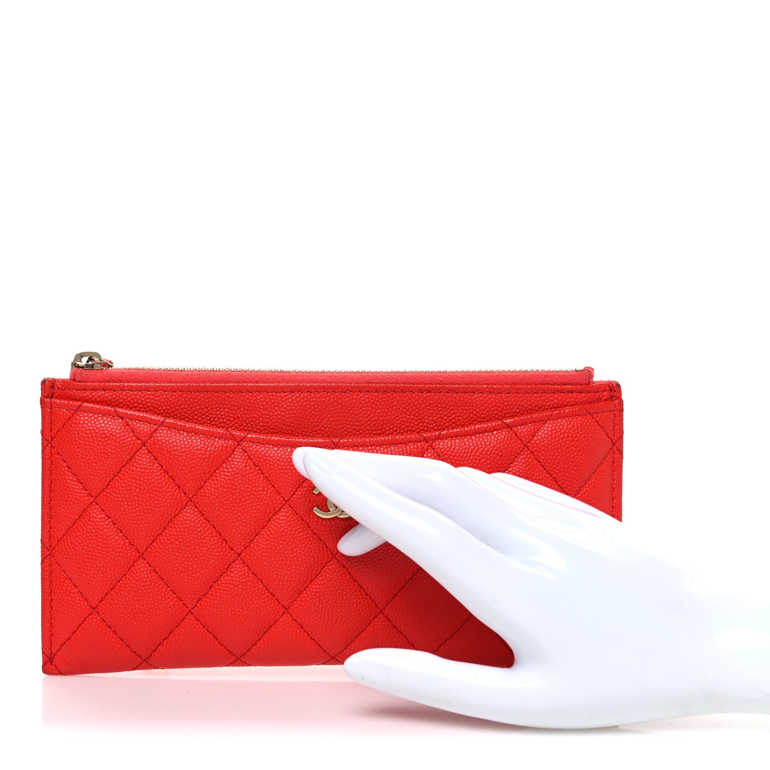 Chanel Caviar Quilted Classic Zip Pouch Red 2 of 8