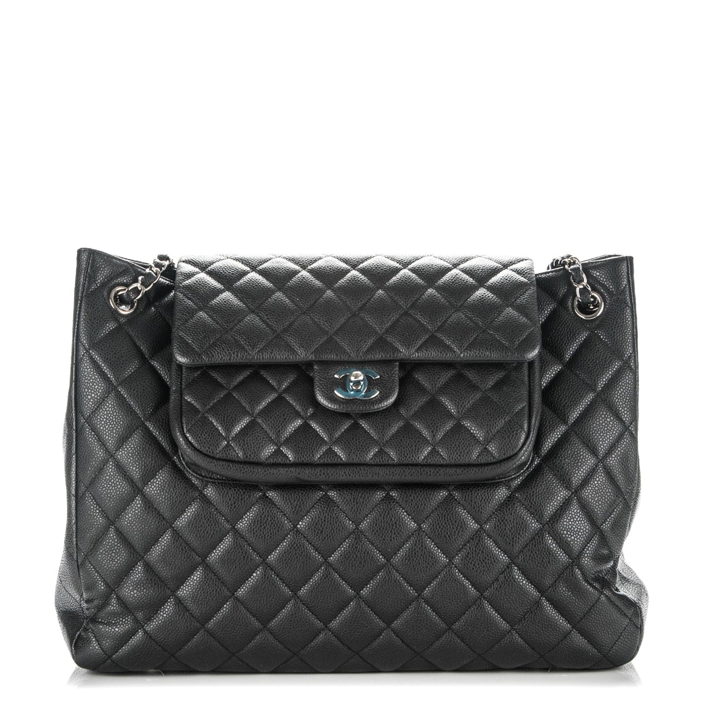 Caviar Quilted Flap Tote Black