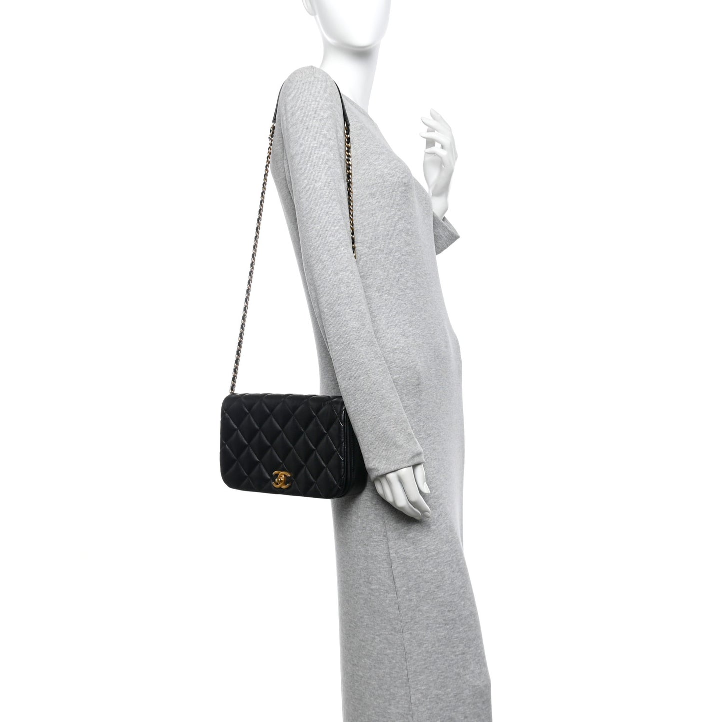 Calfskin Quilted Nailed CC Flap Bag Black