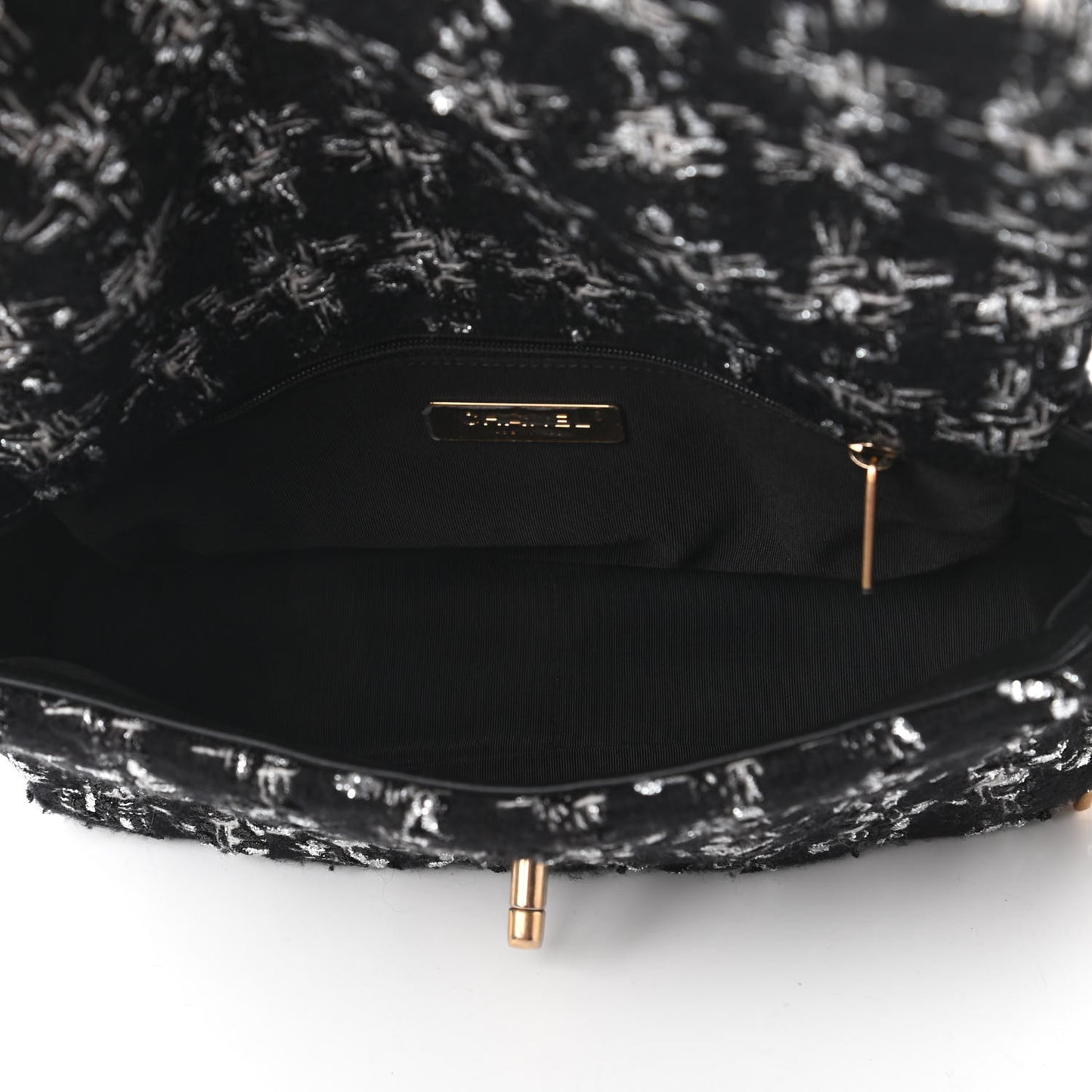 Tweed Quilted Medium Chanel 19 Flap Black Silver Ecru