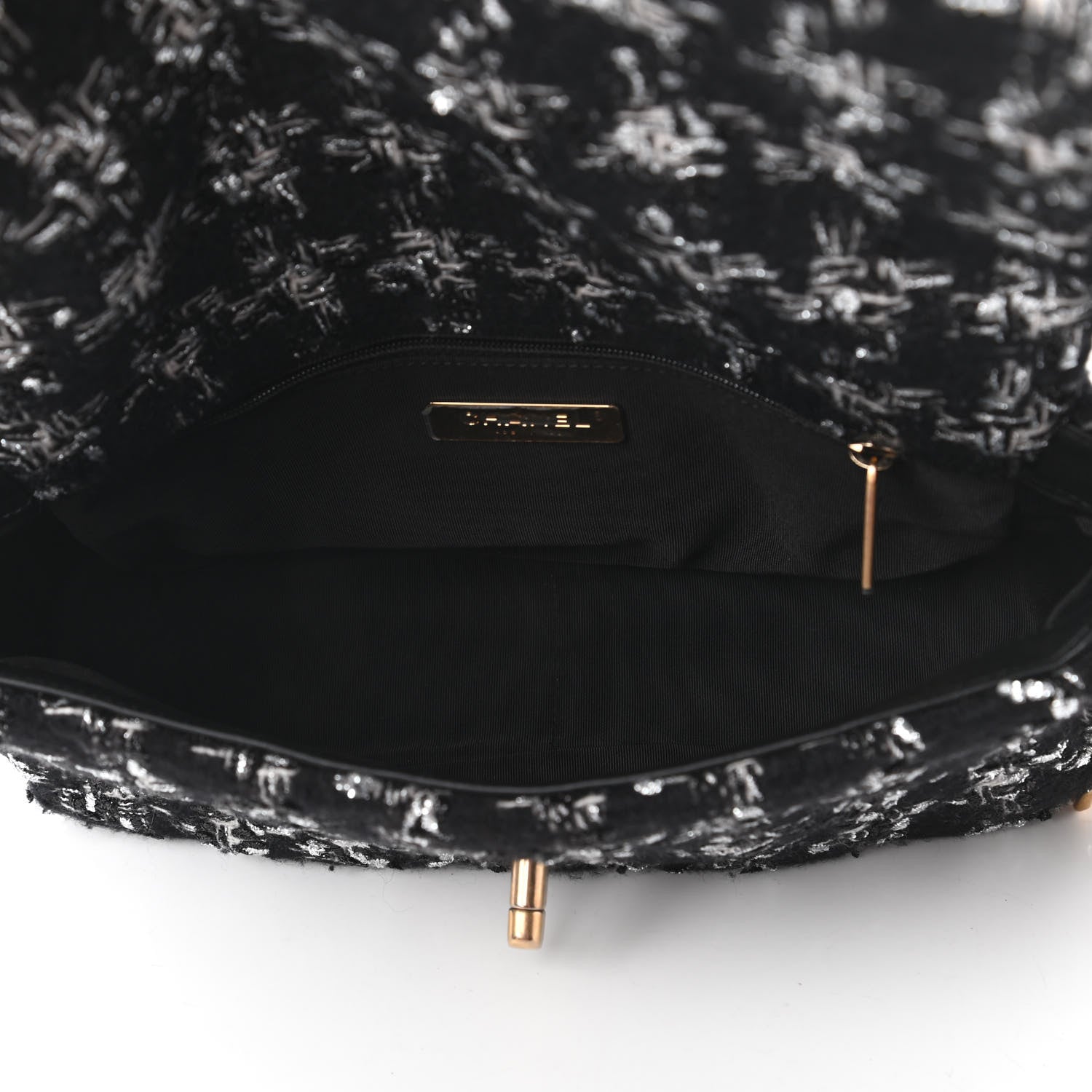 Chanel Tweed Quilted Medium Chanel 19 Flap Black Silver Ecru 5 of 10