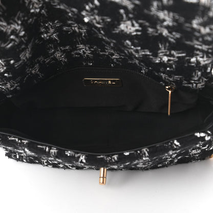 Chanel Tweed Quilted Medium Chanel 19 Flap Black Silver Ecru 5 of 10