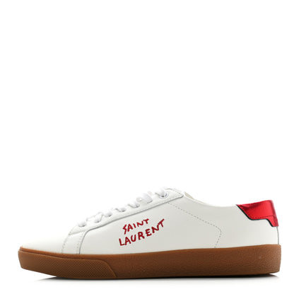 Saint Laurent Calfskin Embroidered Court Classic Sneakers 37 Red Nero 1 of 9