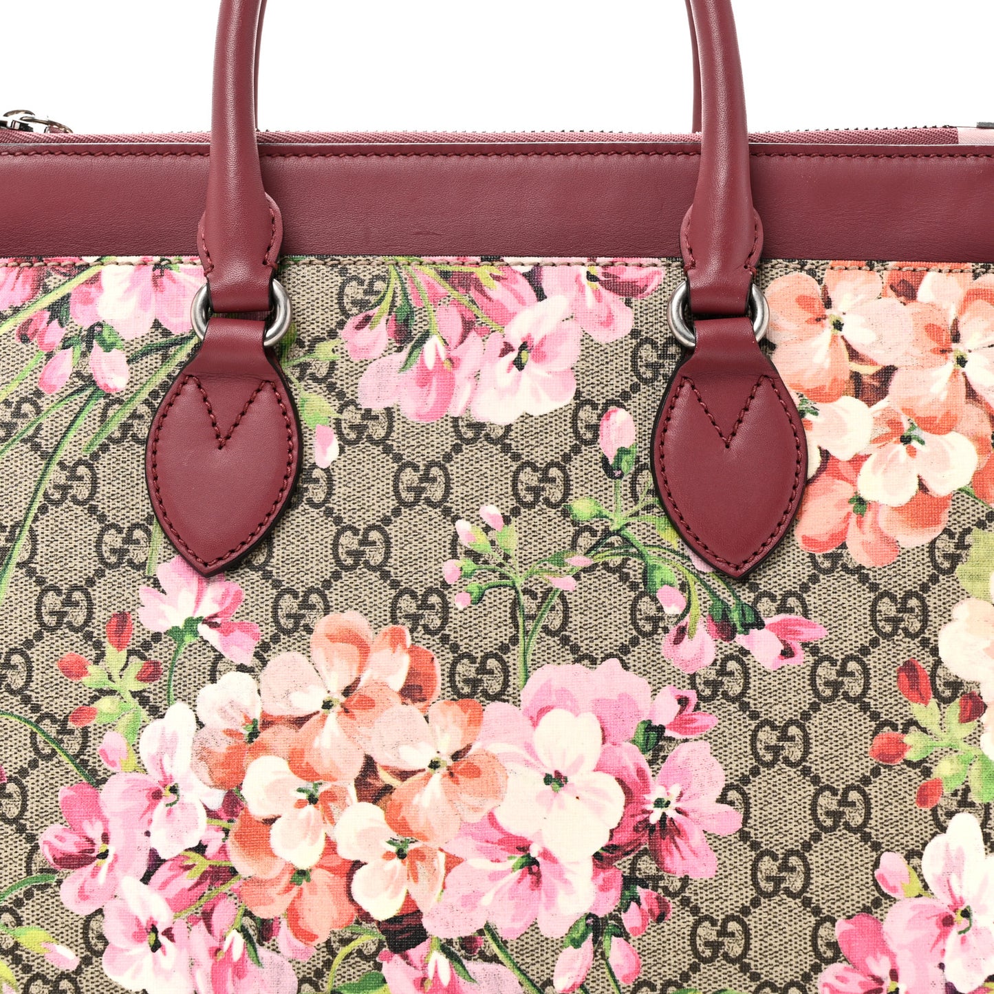GG Supreme Monogram Blooms Small Zip Top Tote Beige Multicolor Dry Rose
