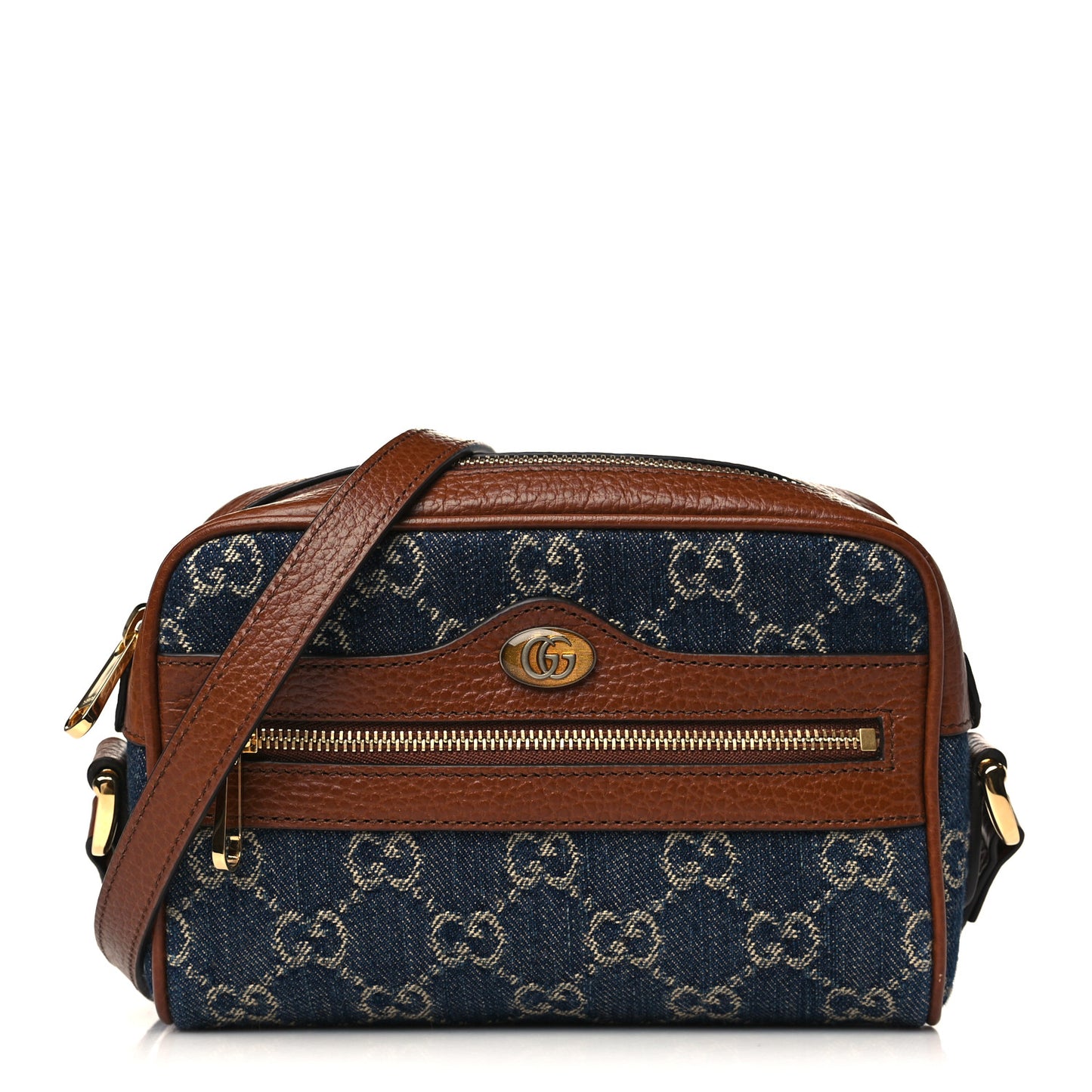 New Denim GG Monogram Dollar Calfskin Mini Ophidia Shoulder Bag Blue Tea Cuir Epilog