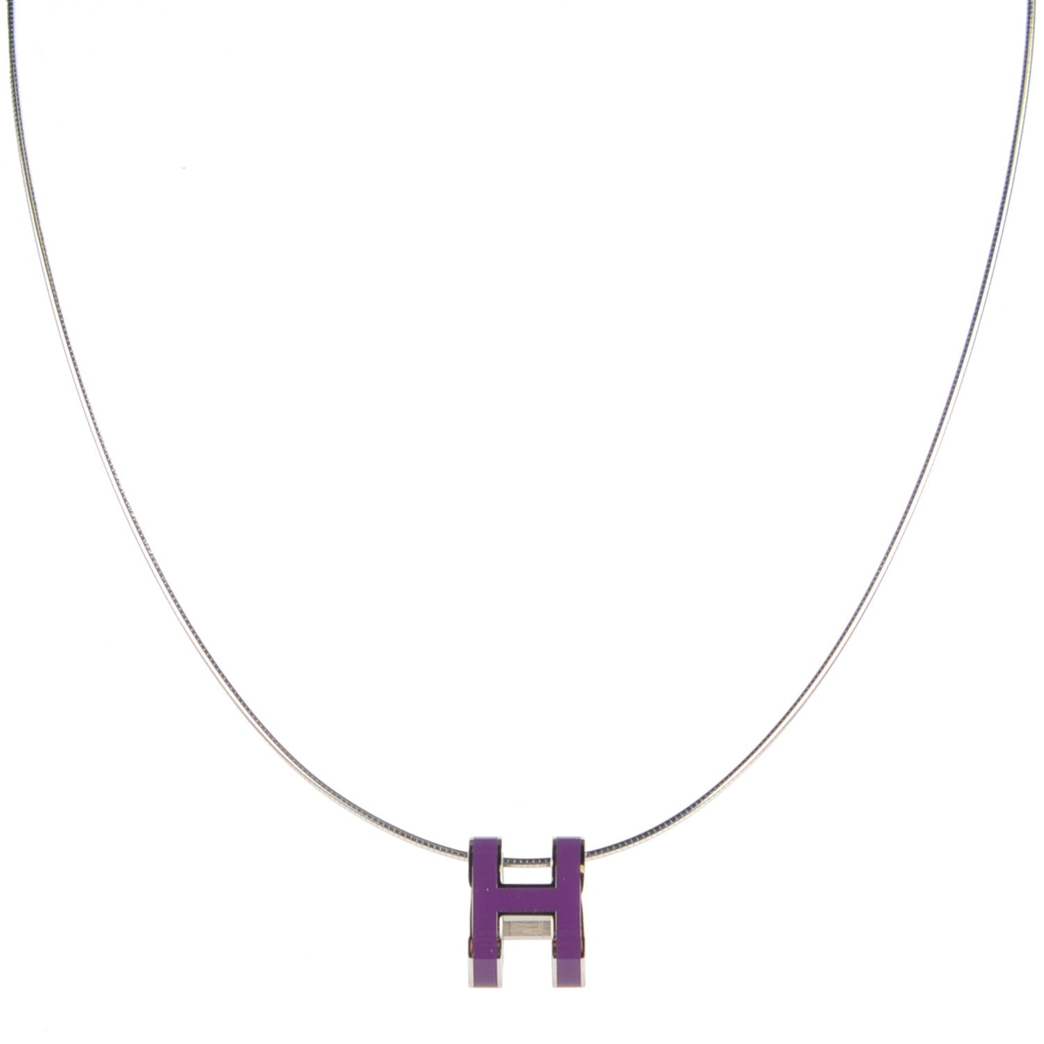 Hermes Silver Lacquered Pop H Pendant Necklace Ultraviolet 1 of 4
