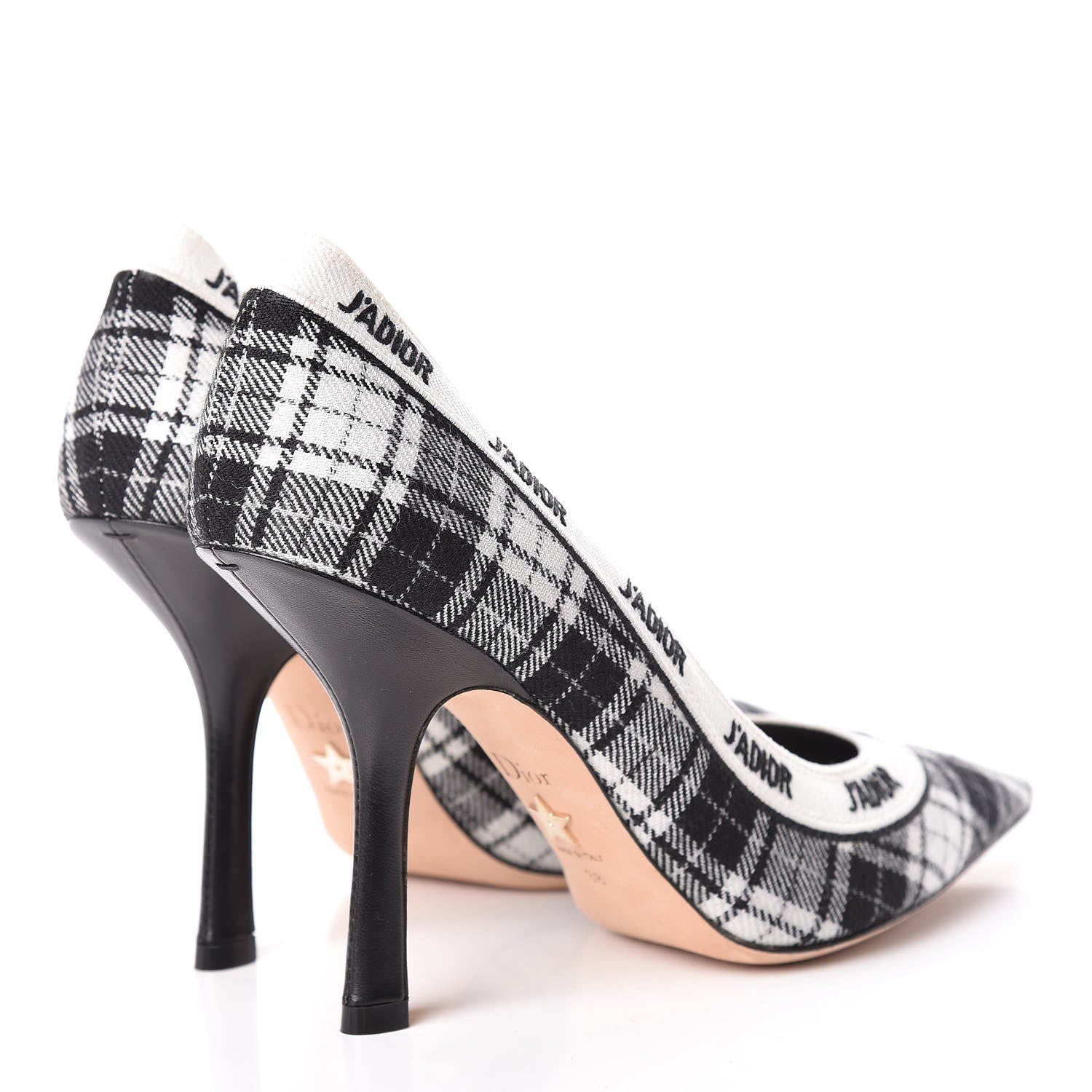 Christian Dior Canvas Ribbon Tartan Print Embroidered J'Adior 100mm Pumps 38 Black Off White 4 of 9