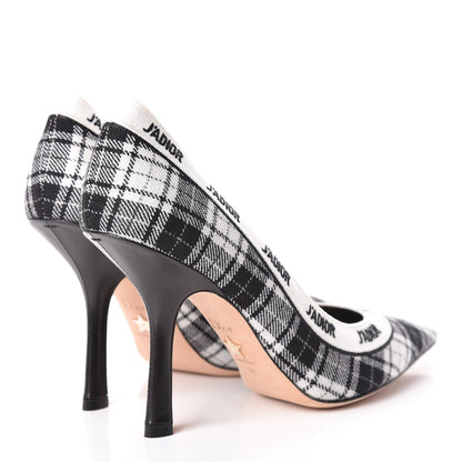 Christian Dior Canvas Ribbon Tartan Print Embroidered J'Adior 100mm Pumps 38 Black Off White 4 of 9