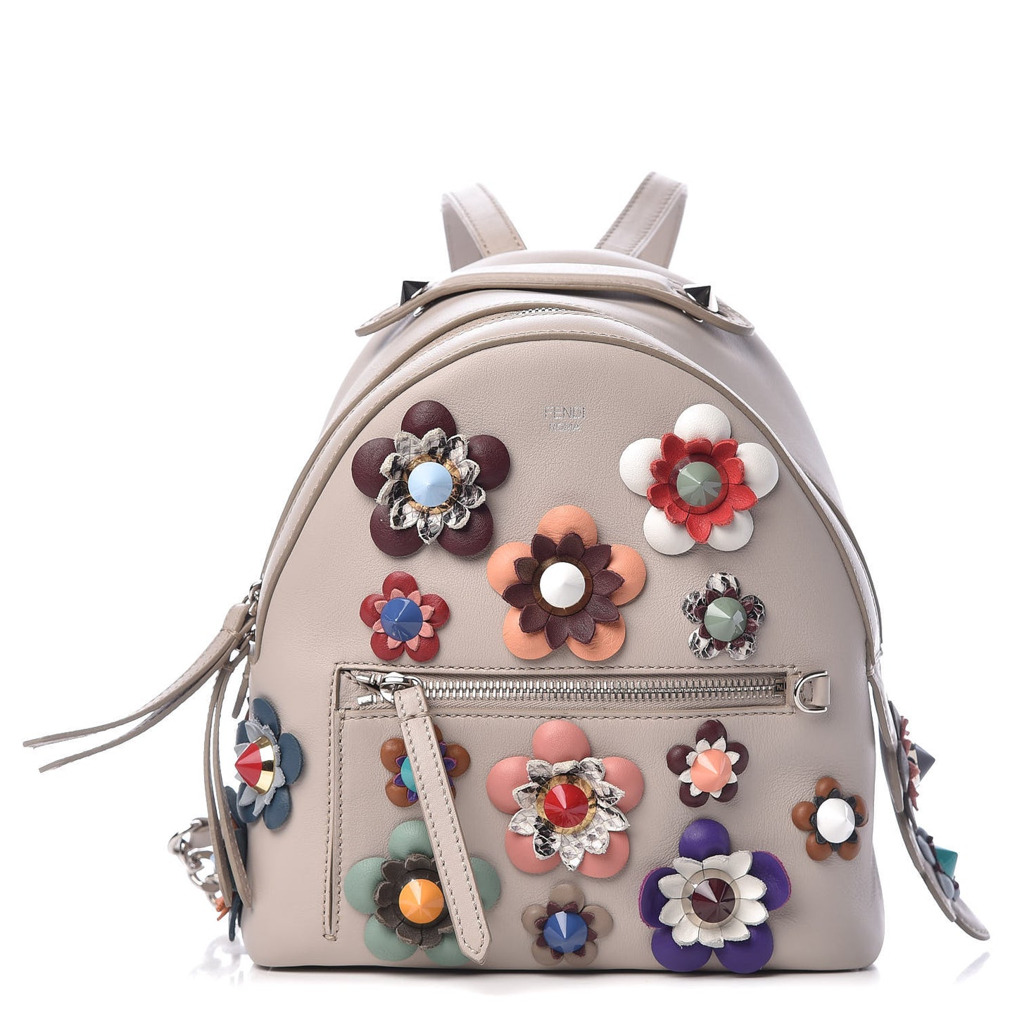 Vitello Dolce Flowerland Studded Mini Backpack Grigio Polvere Multicolor