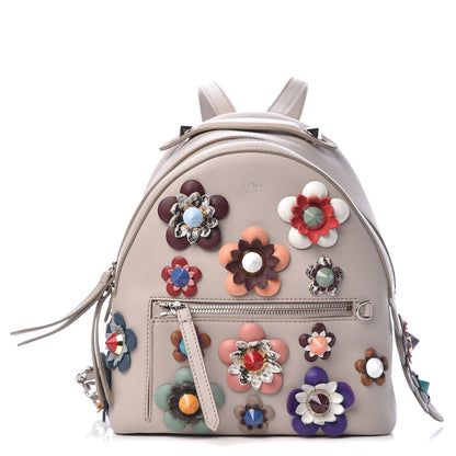 Fendi Vitello Dolce Flowerland Studded Mini Backpack Grigio Polvere Multicolor 1 of 11