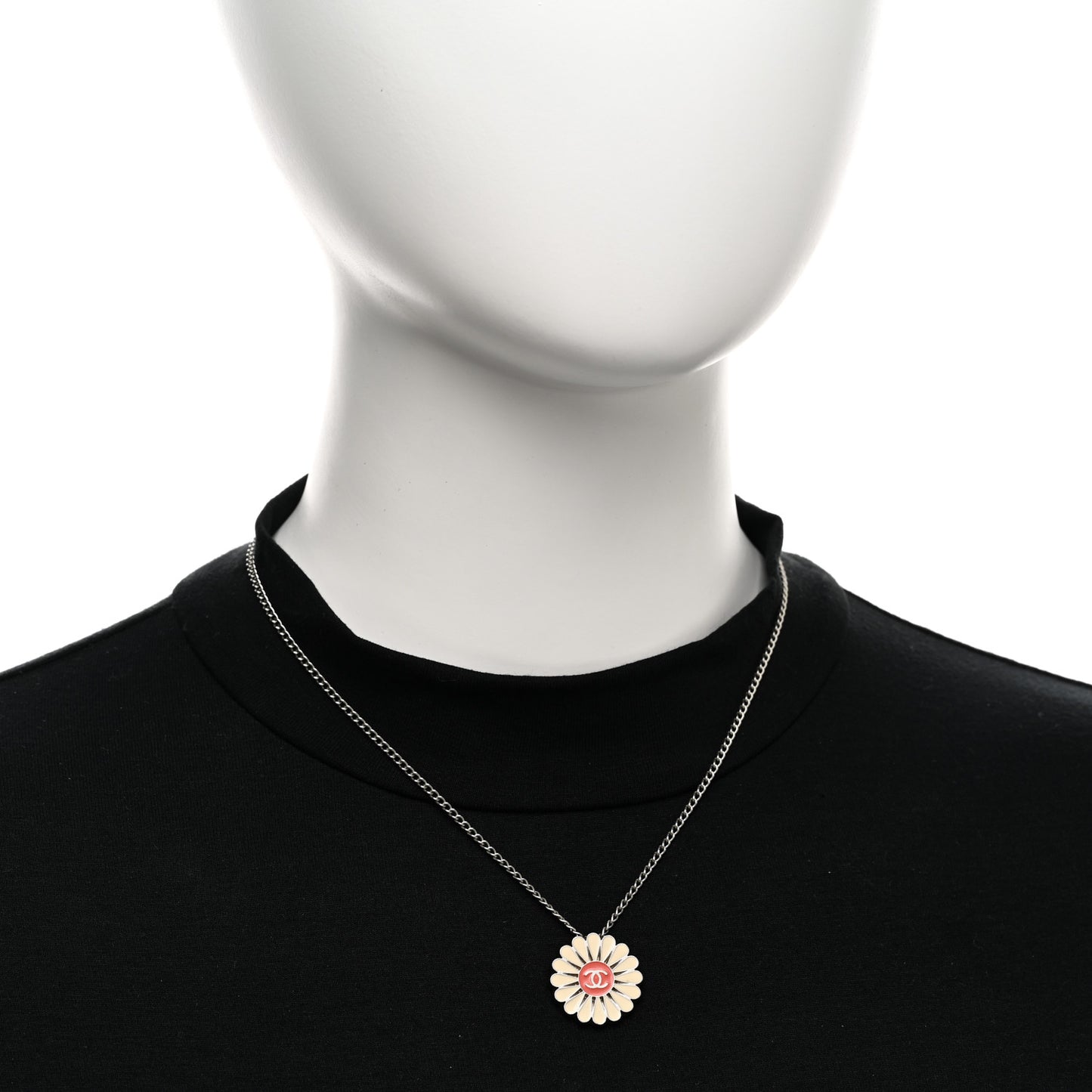Enamel CC Camellia Pendant Necklace Silver Multicolor