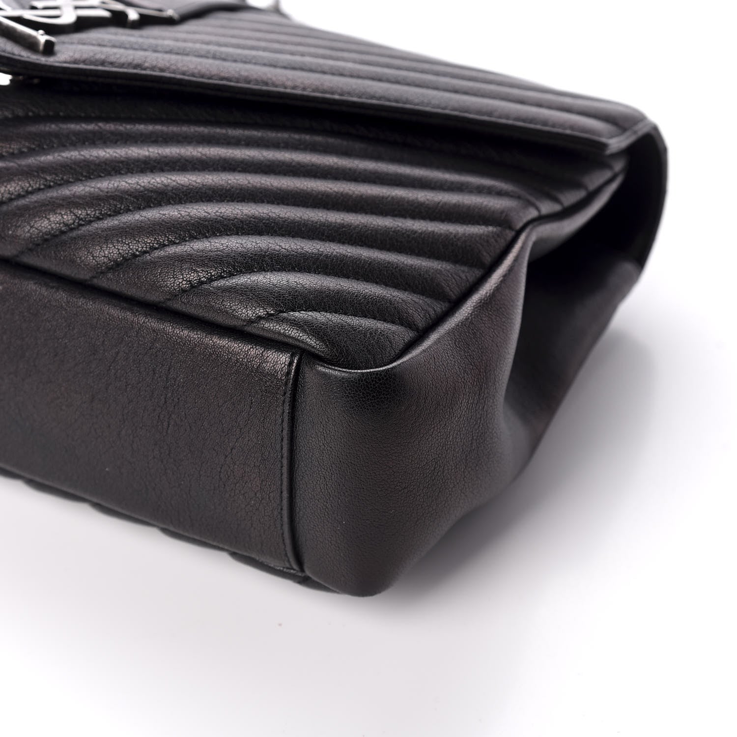 Saint Laurent Sheepskin Matelasse Chevron Monogram Monochrome Large College Satchel Black 9 of 10