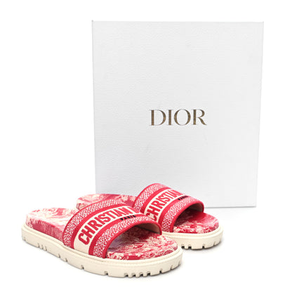 Christian Dior Canvas Toile de Jouy Embroidered Dway 10mm Slide Sandals 38.5 Off White Raspberry 9 of 9