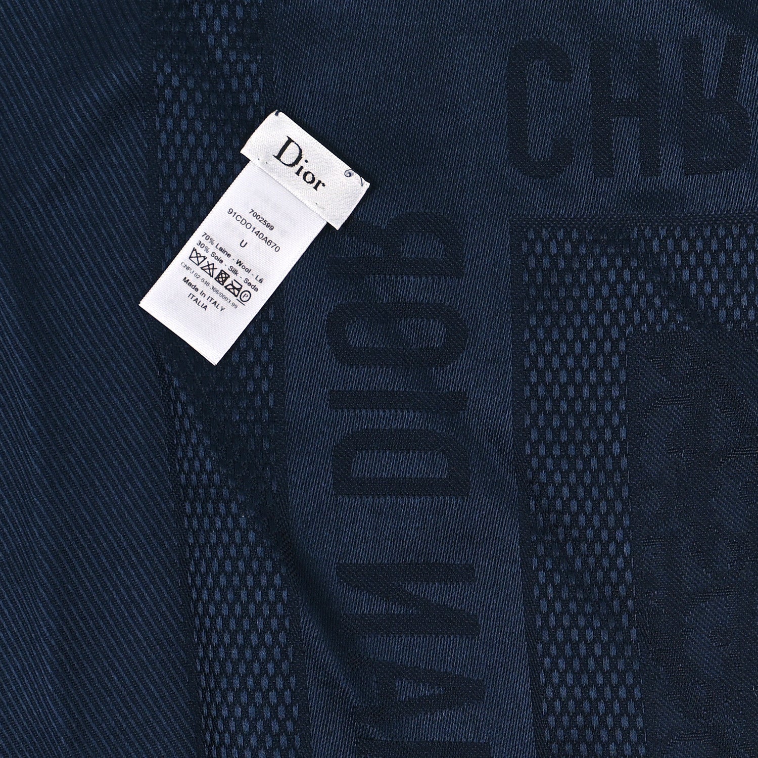 Christian Dior Wool Silk Oblique Shawl Blue 2 of 3