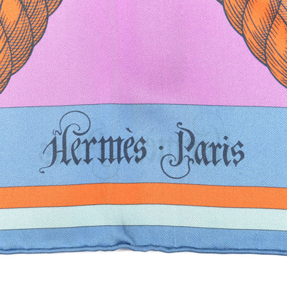Hermes Silk Double Della Cavalleria Fine Scarf 90 Vert Jaune Vif Mauve Sylvestre 3 of 6