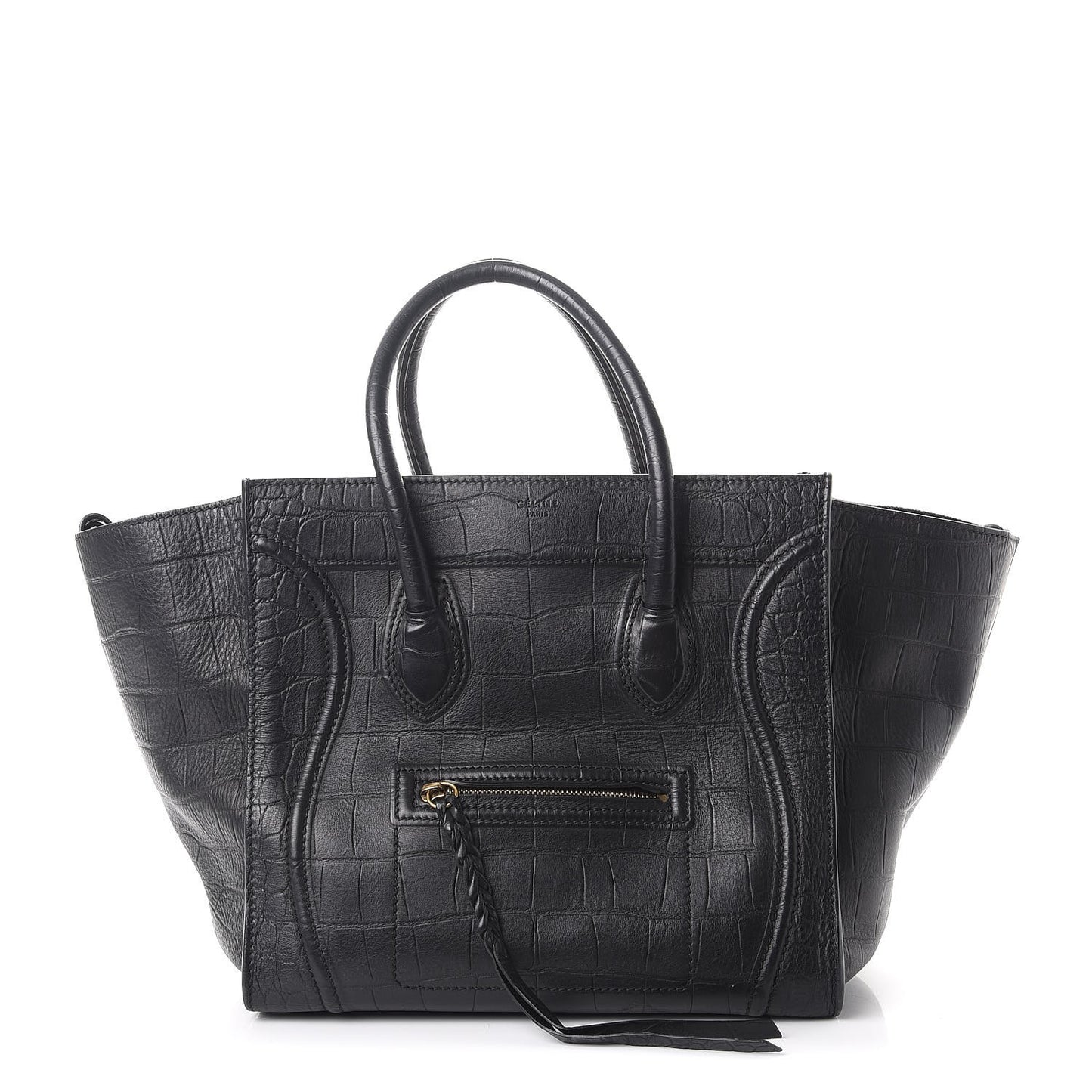 Crocodile Embossed Calfskin Medium Phantom Luggage Black