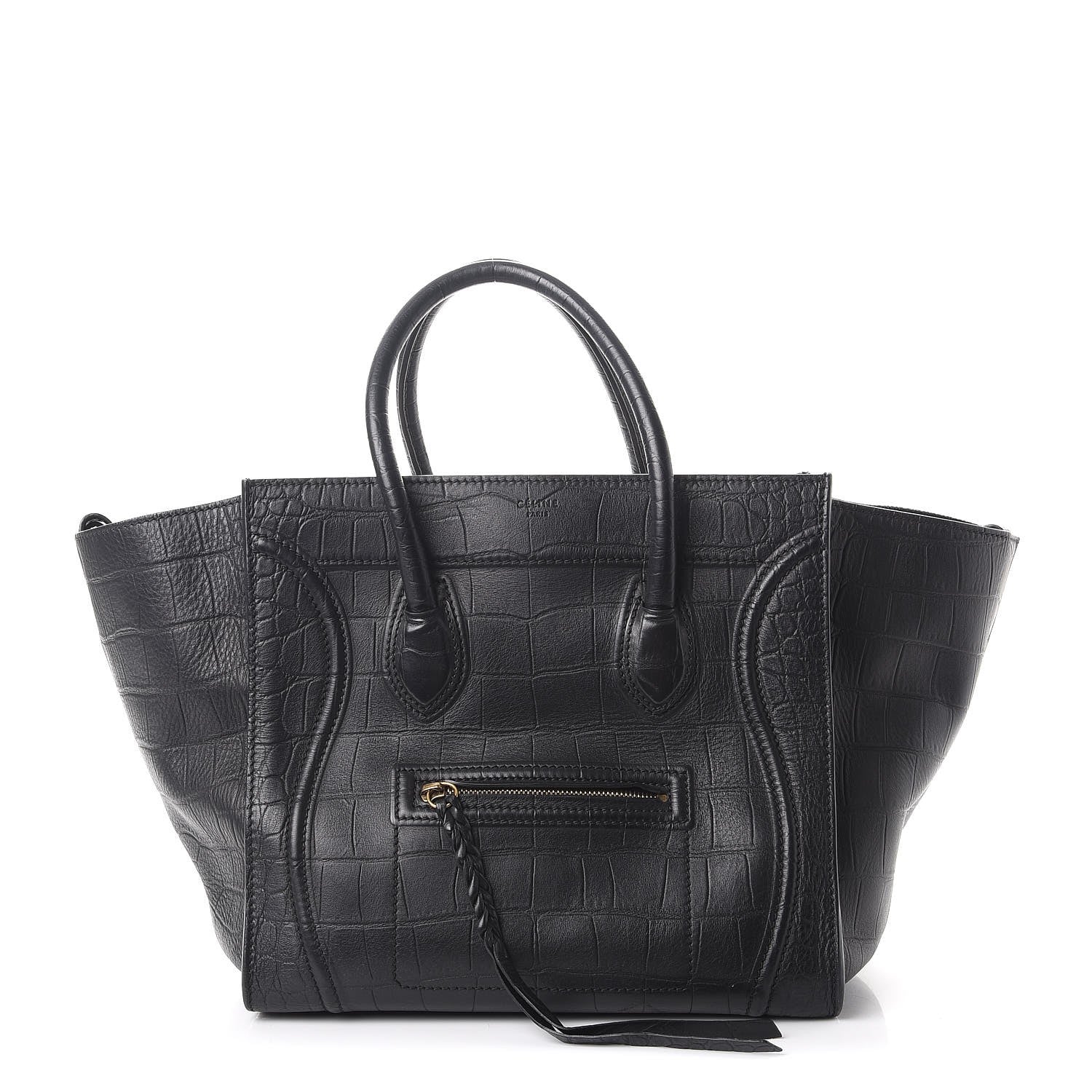 Celine Crocodile Embossed Calfskin Medium Phantom Luggage Black 1 of 12