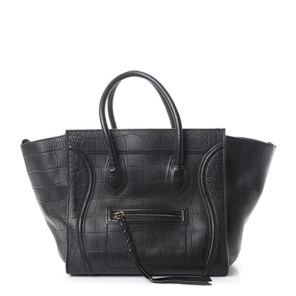 Celine Crocodile Embossed Calfskin Medium Phantom Luggage Black 1 of 12