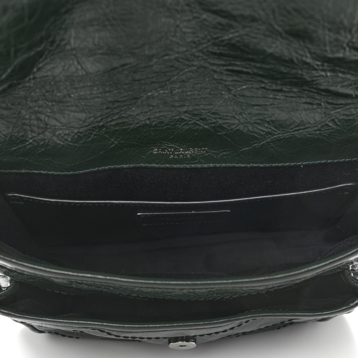 Crinkled Calfskin Matelasse Monogram Baby Niki Chain Satchel Dark Green