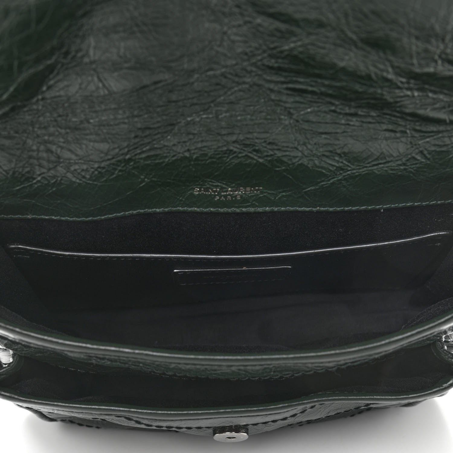 Saint Laurent Crinkled Calfskin Matelasse Monogram Baby Niki Chain Satchel Dark Green 5 of 11