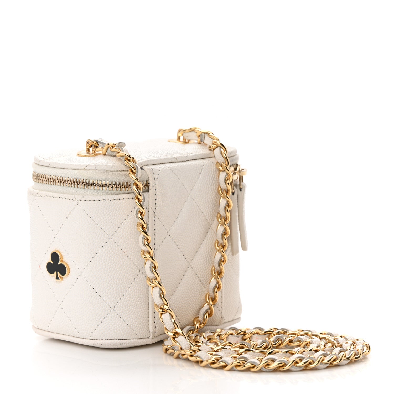 Chanel Caviar Quilted Enamel Coco Casino Mini Vanity Case With Chain White 3 of 17