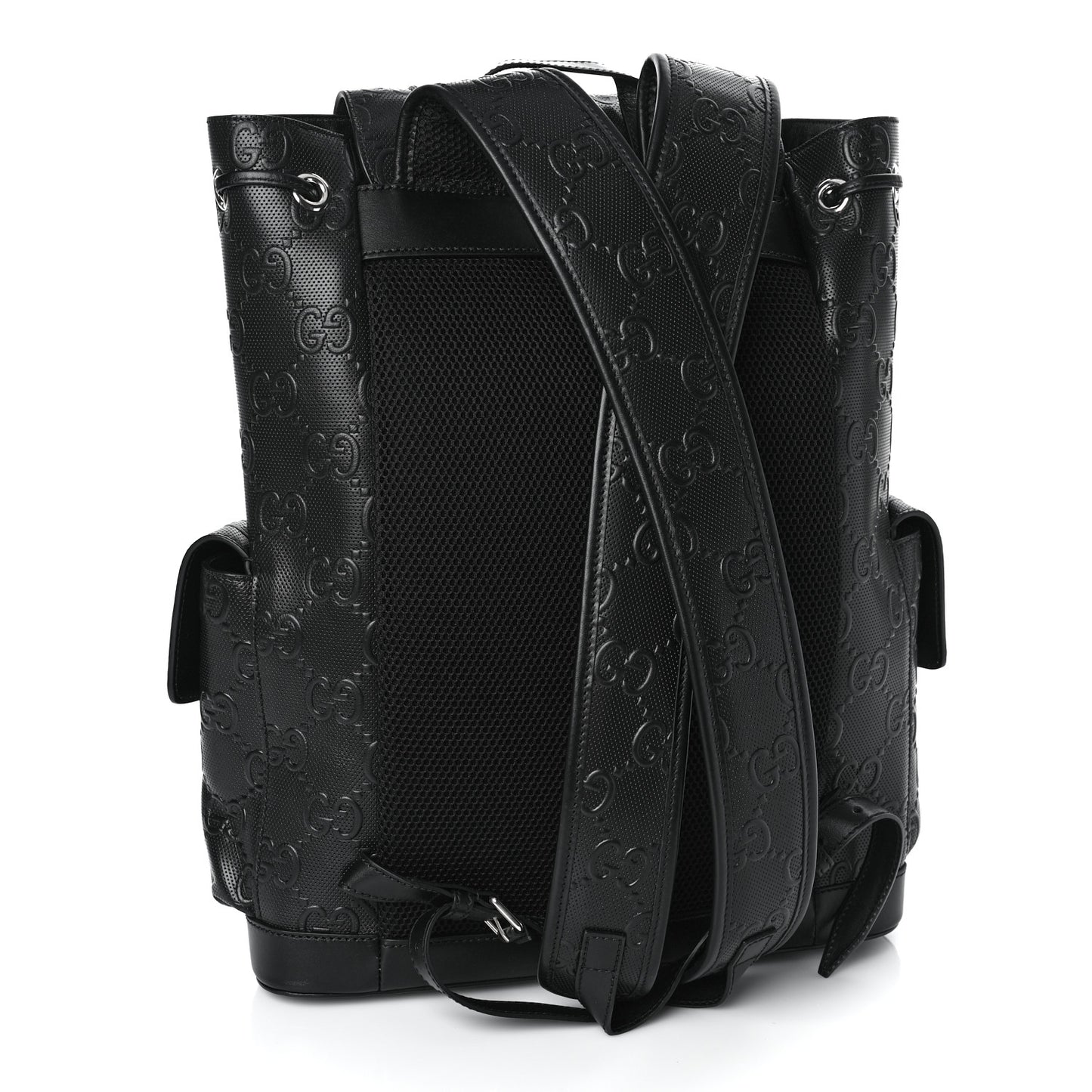 Calfskin GG Tennis Embossed Double Buckle Backpack Black