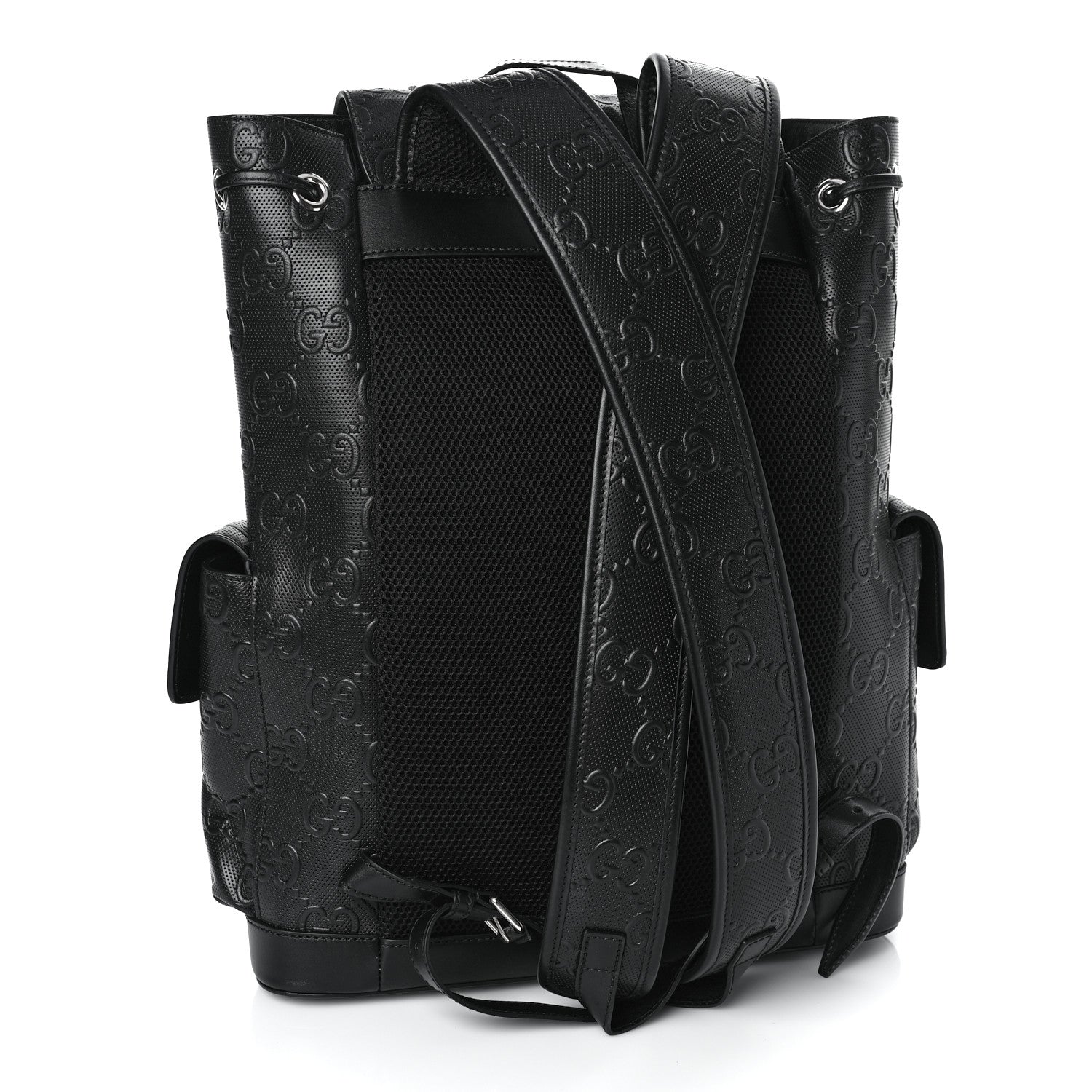 Gucci Calfskin GG Tennis Embossed Double Buckle Backpack Black 3 of 9
