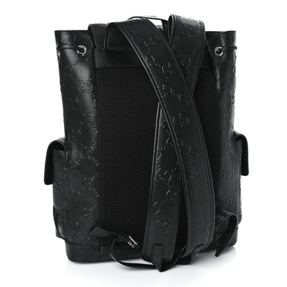 Gucci Calfskin GG Tennis Embossed Double Buckle Backpack Black 3 of 9