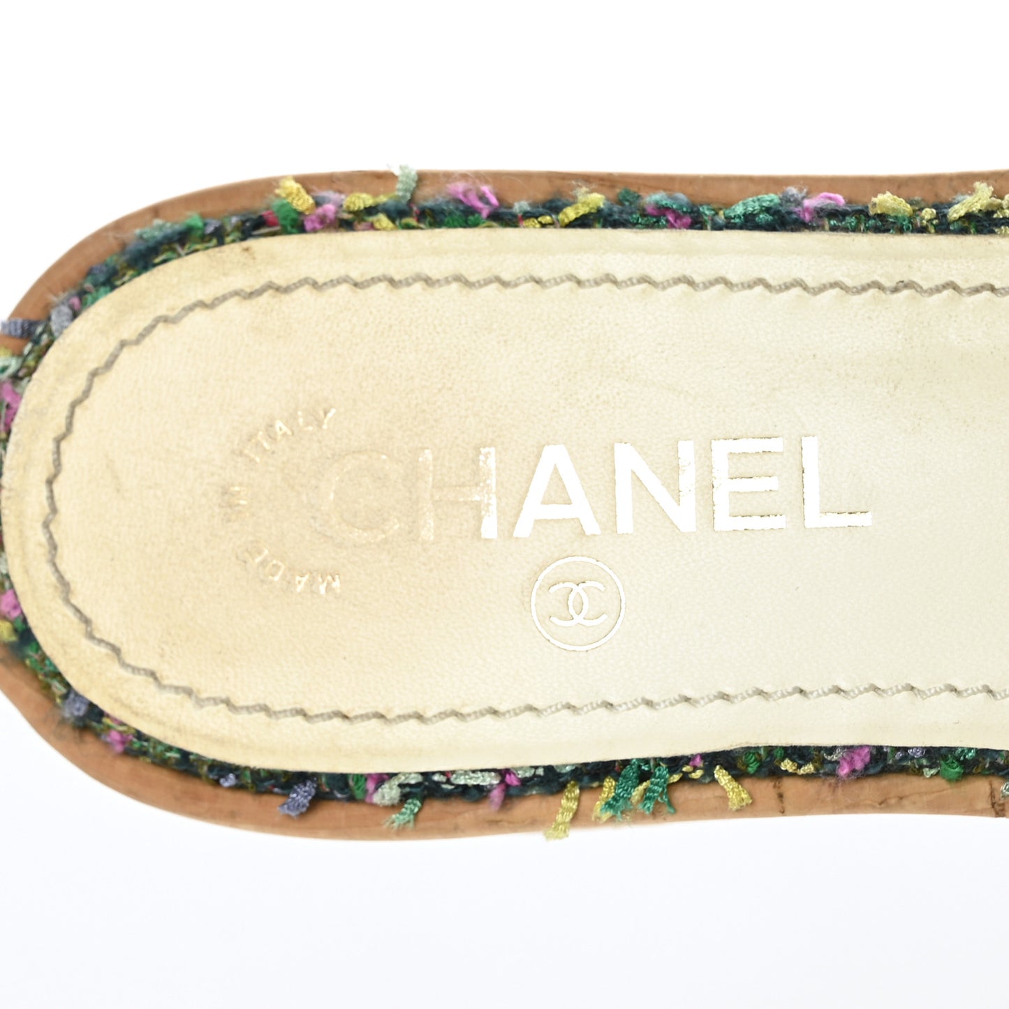 Tweed Cork Mule Sandal 39 White Multicolor