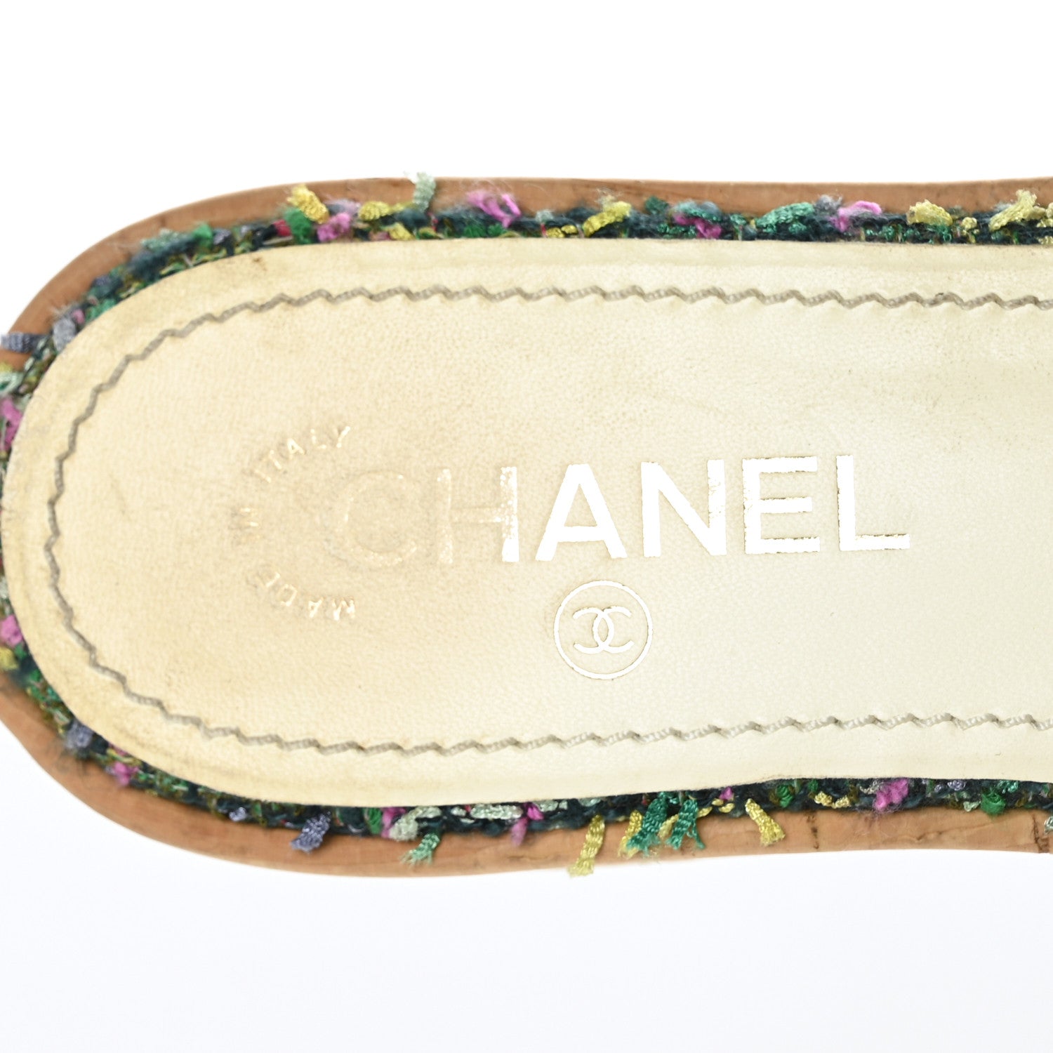 Chanel Tweed Cork Mule Sandal 39 White Multicolor 8 of 13