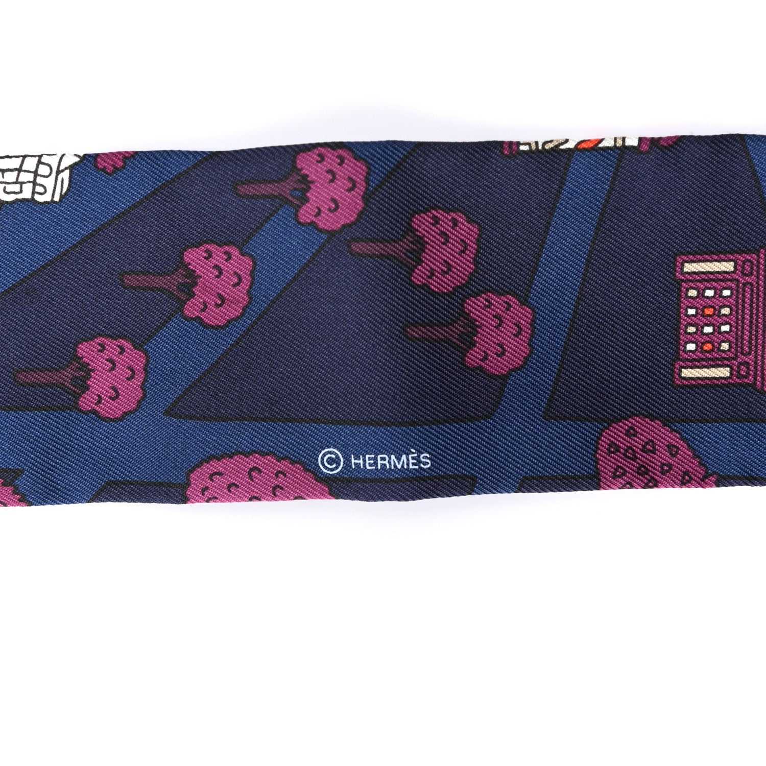 Hermes Silk Les Nouveaux Amoureux de Paris Twilly Marine Violet White 3 of 4