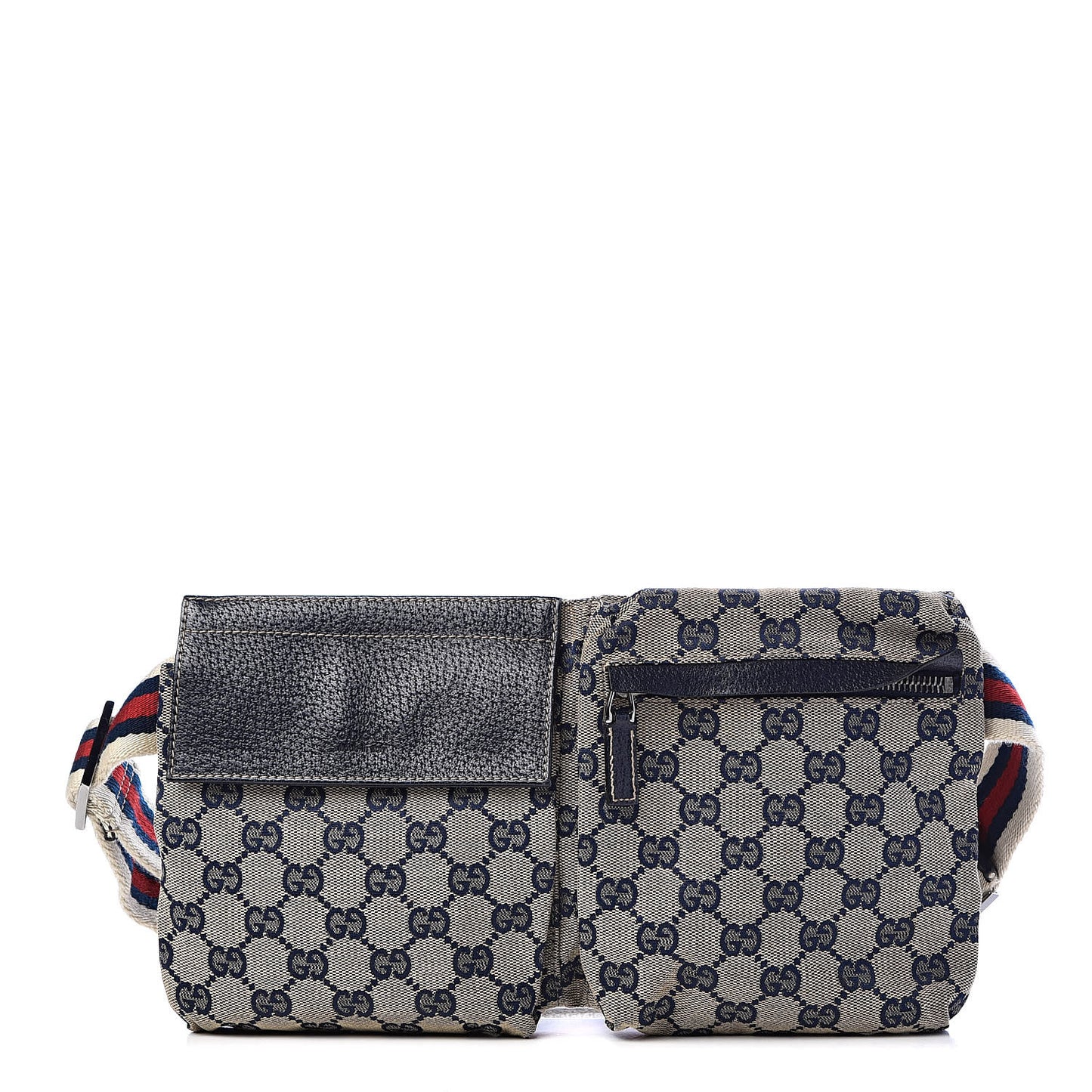 GG Monogram Web Double Pocket Belt Bag Navy